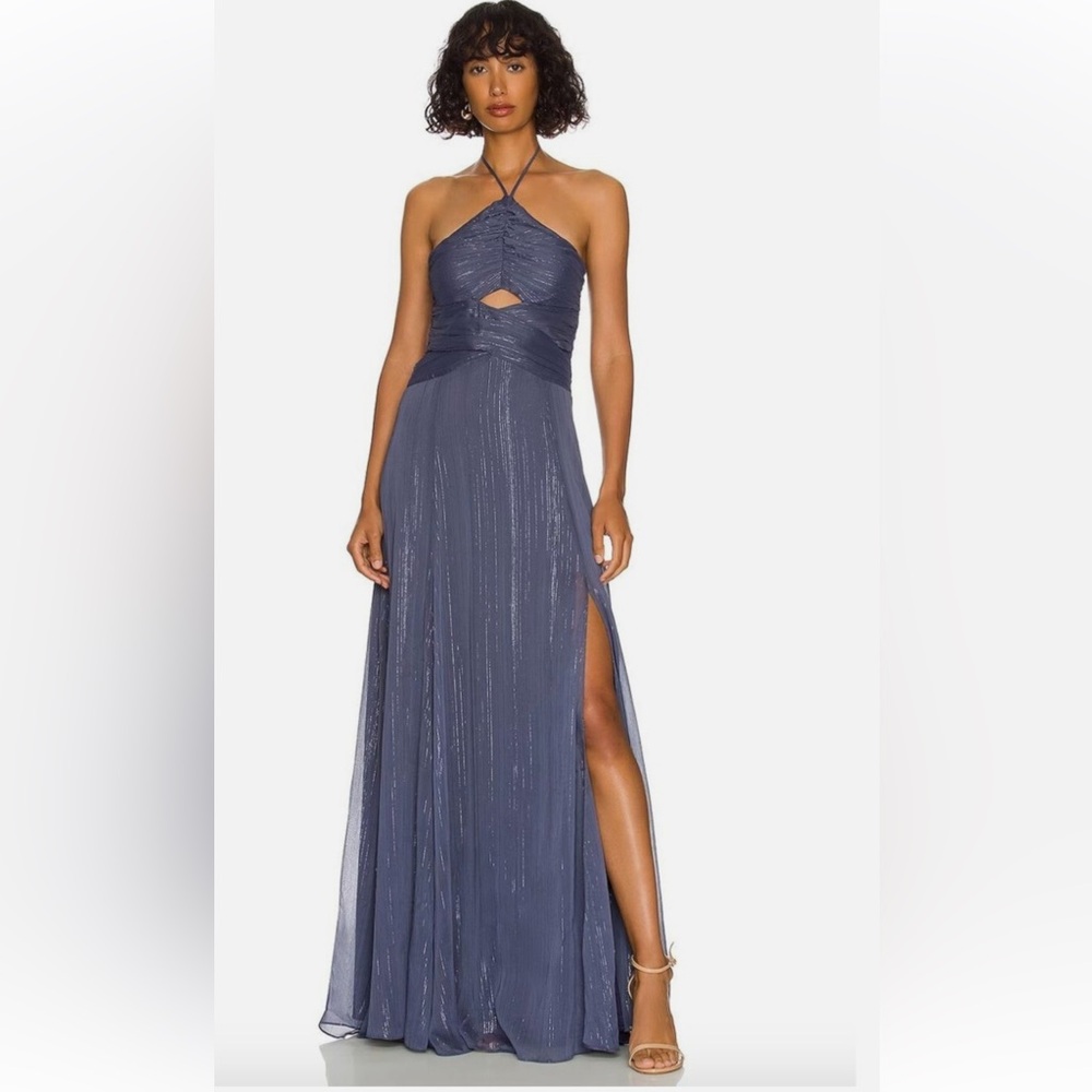 Elegant Blue Halter Maxi Dress